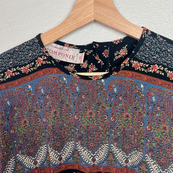 Vtg. Marsha Brander for Componix Women's Sz 10 Boho Floral Paisley Top 80s 90s - Picture 2 of 9